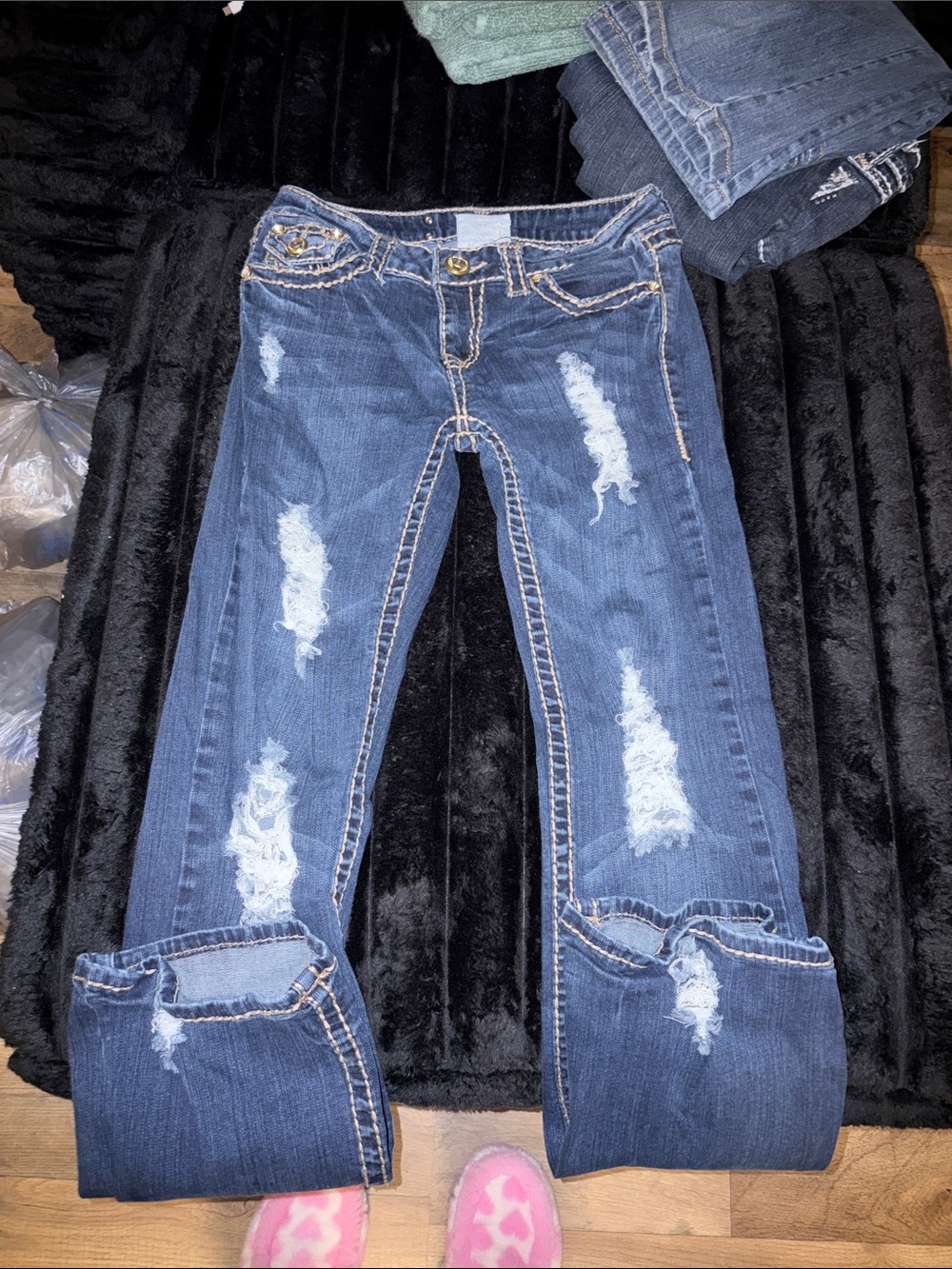 L.A. idol Dark Blue Distressed Boot Cut Jeans